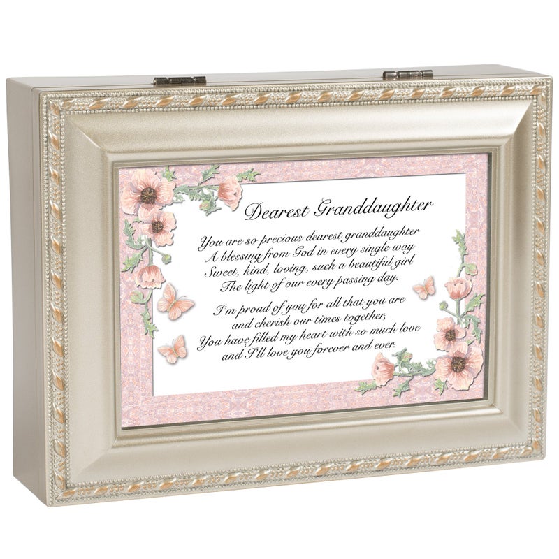 Cottage Garden Dearest Granddaughter Champagne Silver Rope Trim Music Box Plays Light Up My Life - Image 3